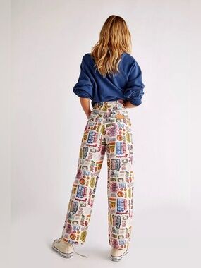 || FREE PEOPLE X WRANGLER || VTG insp print barrel wide leg denim jeans 26